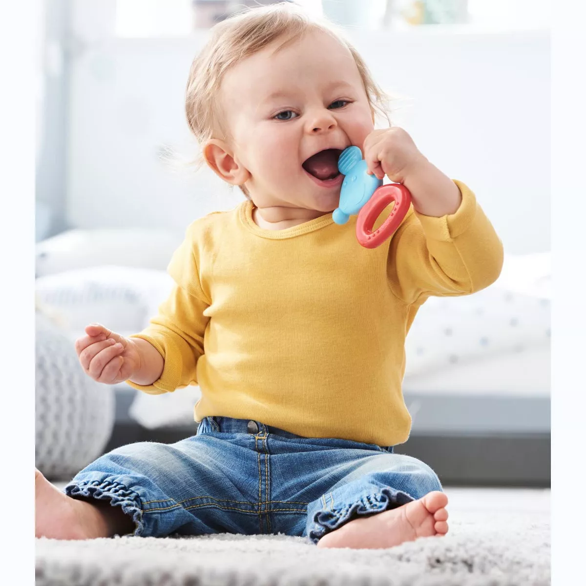 HABA Clutching Toy Mouse Silicone Teether and Rattle