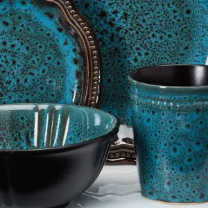 16pc Stoneware Lagoon Dinnerware Set Blue - Elama