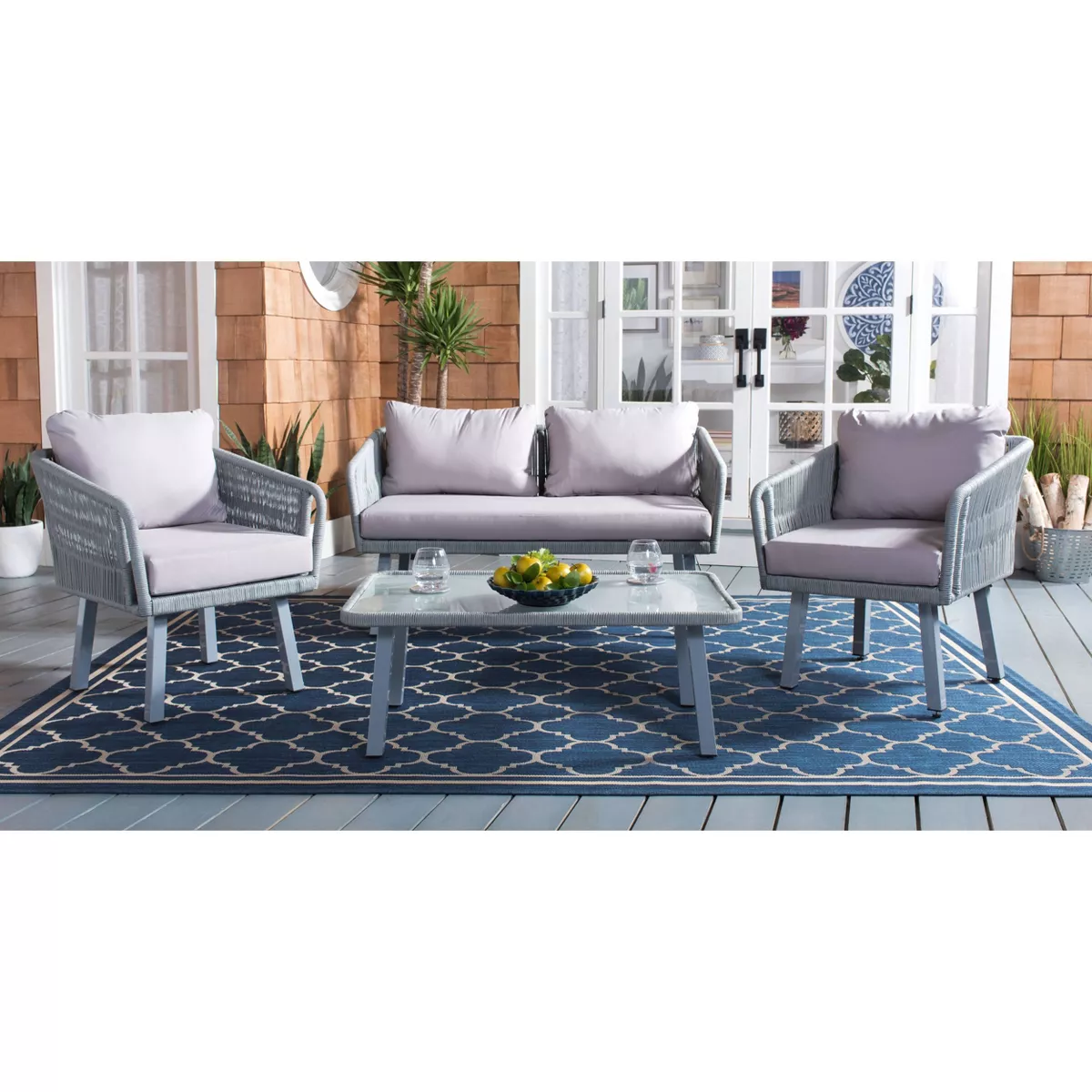Kerson 4pc Rope Living Set - Gray - Safavieh