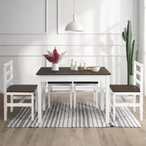 Costway 5pcs Dining Set Solid Wood Compact Kitchen Table & 4 Chairs Modern