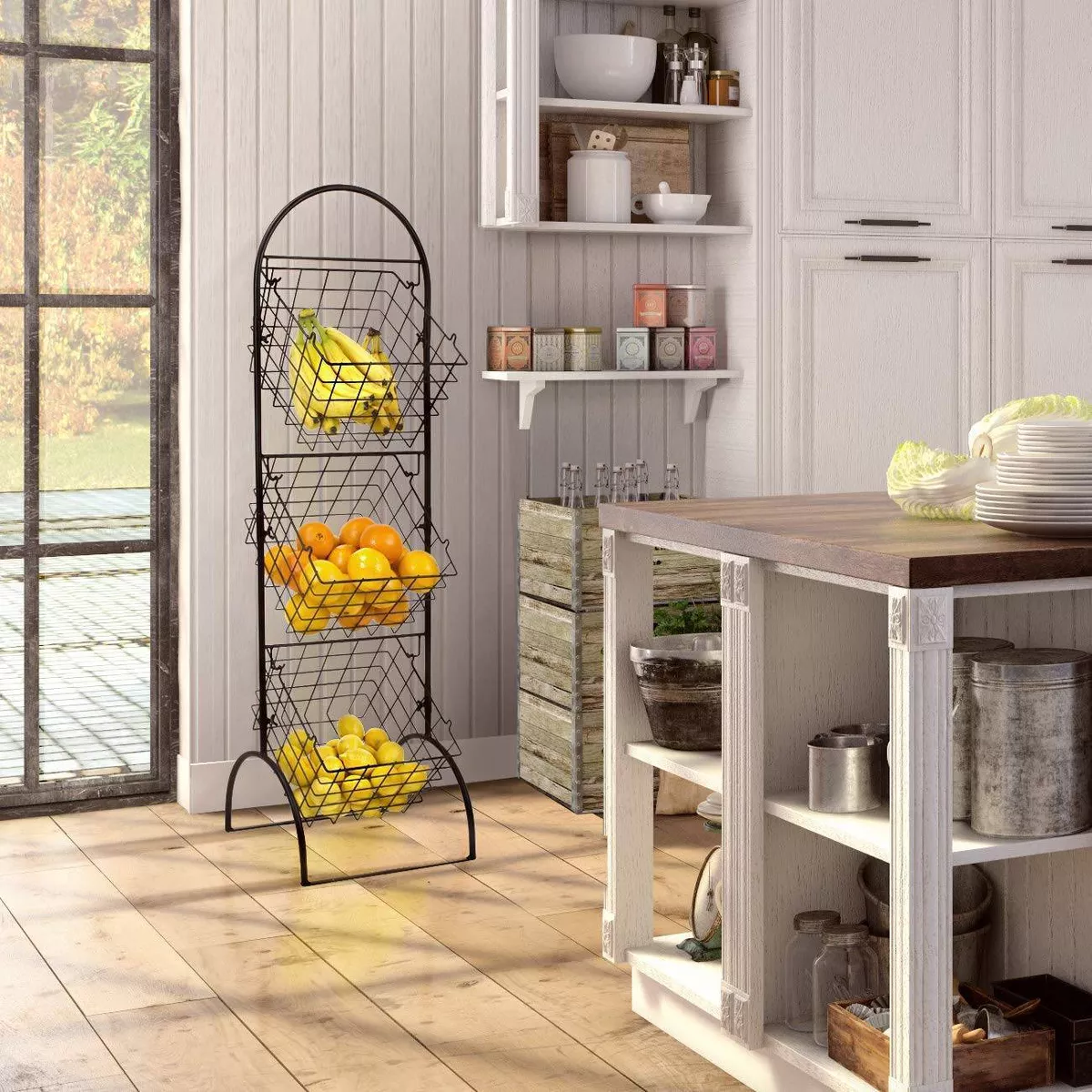 Sorbus 3 Tier Wire Market Basket Storage Stand Black