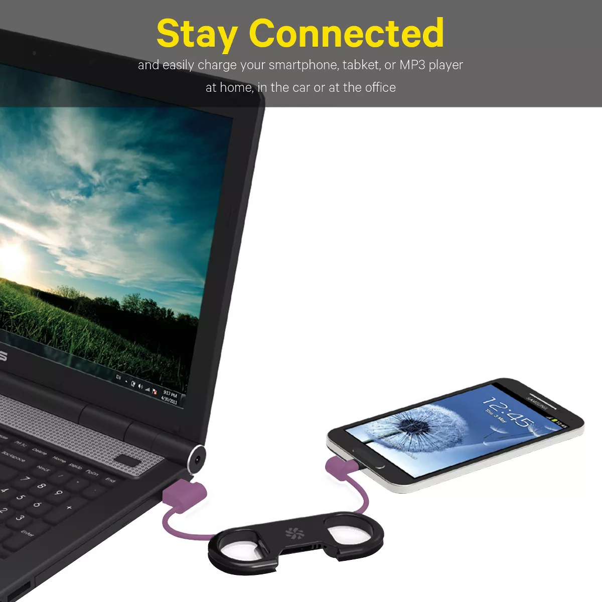 Kanex GoBuddy+ Micro-USB ChargeSync Cable with Bottle Opener - Black/Purple