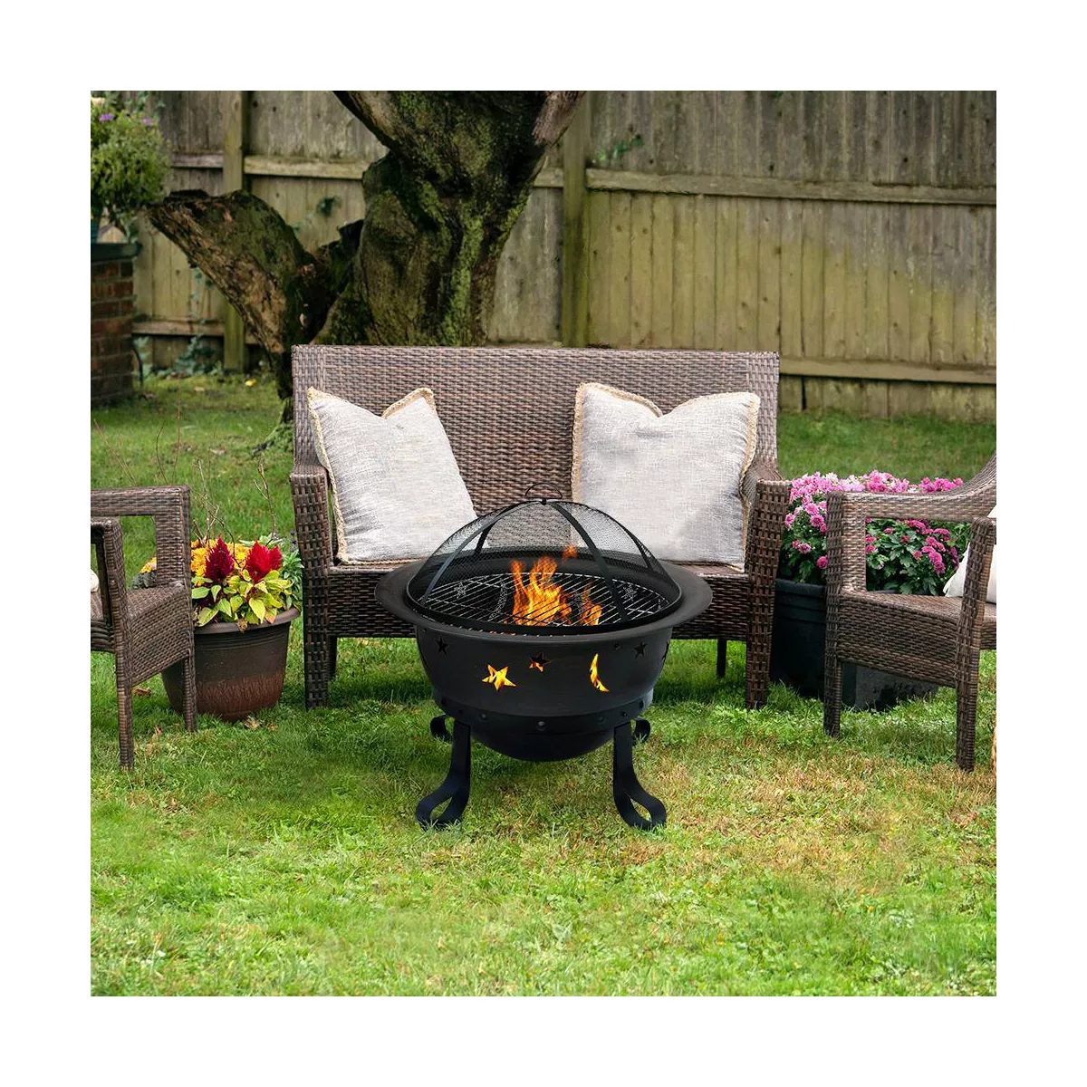 Oil Rubbed Bronze Outdoor Wood Burning Firebowl with Stars & Moon - Endless Summer