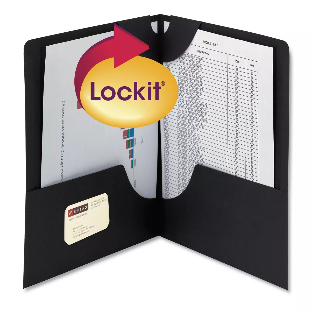 Smead Lockit Two-Pocket Folder Textured Paper 11 x 8 1/2 Black 25/Box 87981