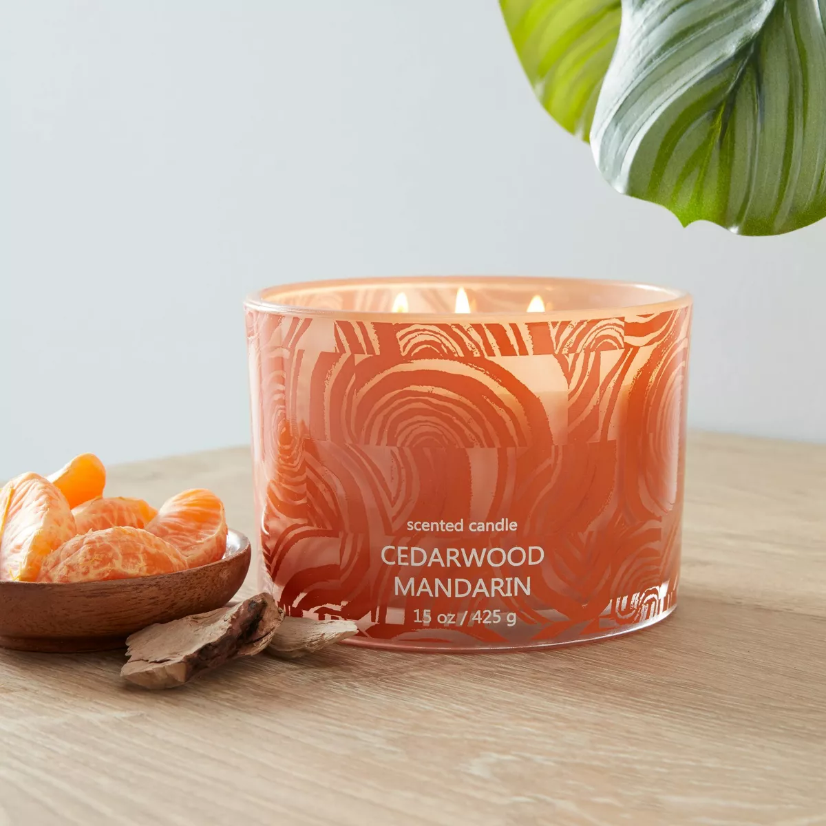 15oz Lidded Glass Jar Graphic Print 3-Wick Candle Cedarwood Mandarin - Opalhouse™