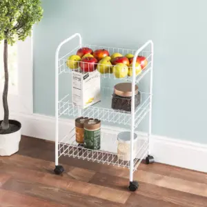 Home Basics Multi-Purpose Rolling Metal Kitchen Trolley, White