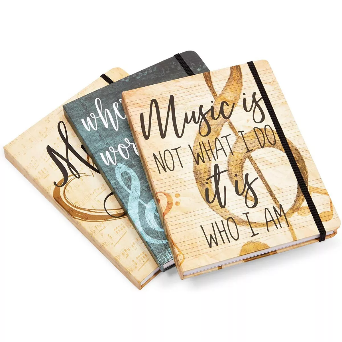 Paper Junkie 3 Pack Lined Vintage Music Journal, Lyric Notebooks (80 Sheets, 6 x 8 in)