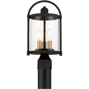 John Timberland Modern Outdoor Post Light Fixture Black Warm Brass Metal 15 3/4