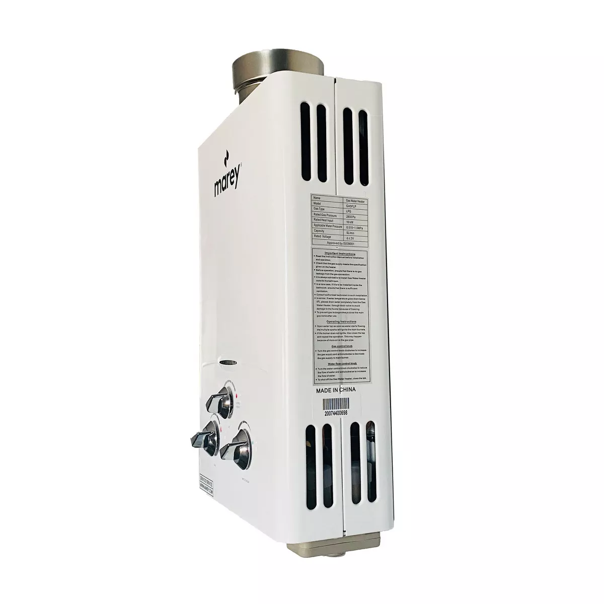 Marey GA5FLP 34000 BTU 1.32 GPM Compact Liquid Propane Tankless Water Heater with Battery Operated Pulse Ignition and Summer/Winter Switch