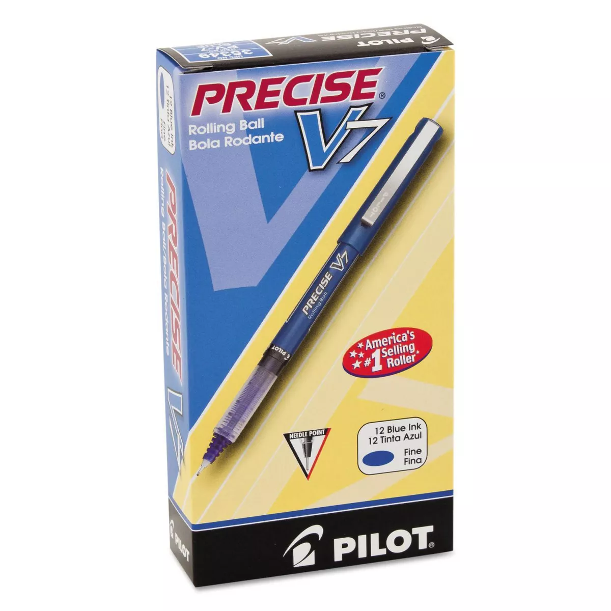 Pilot Precise V7 Roller Ball Stick Pen, Needle Point, 0.7mm Fine - Blue Ink (12 Per Pack)