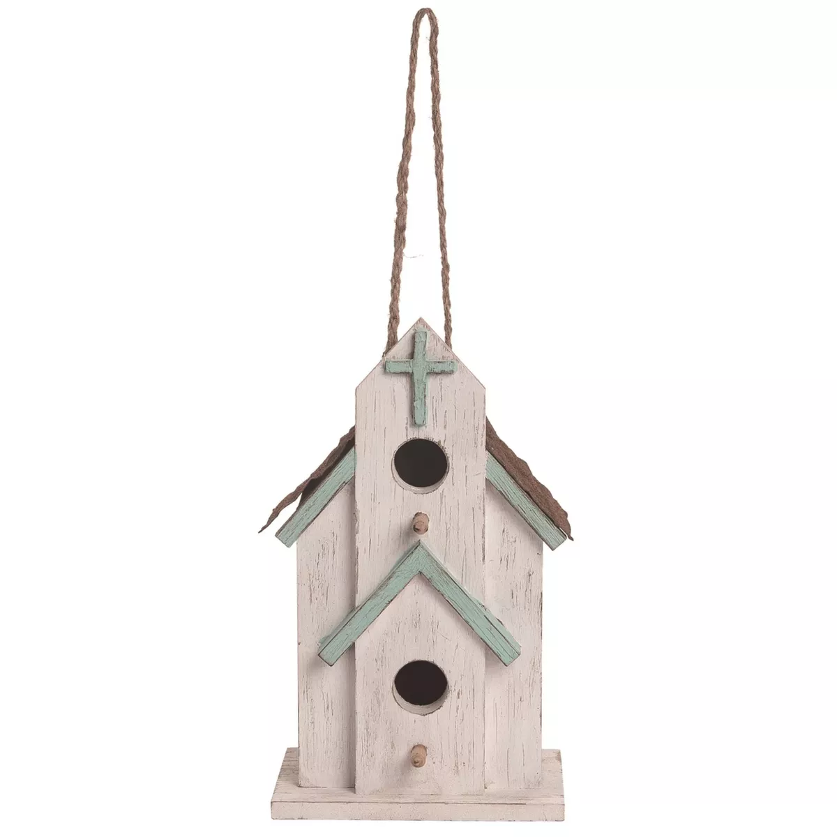 Transpac Wood 11 in. White Spring Church Birdhouse