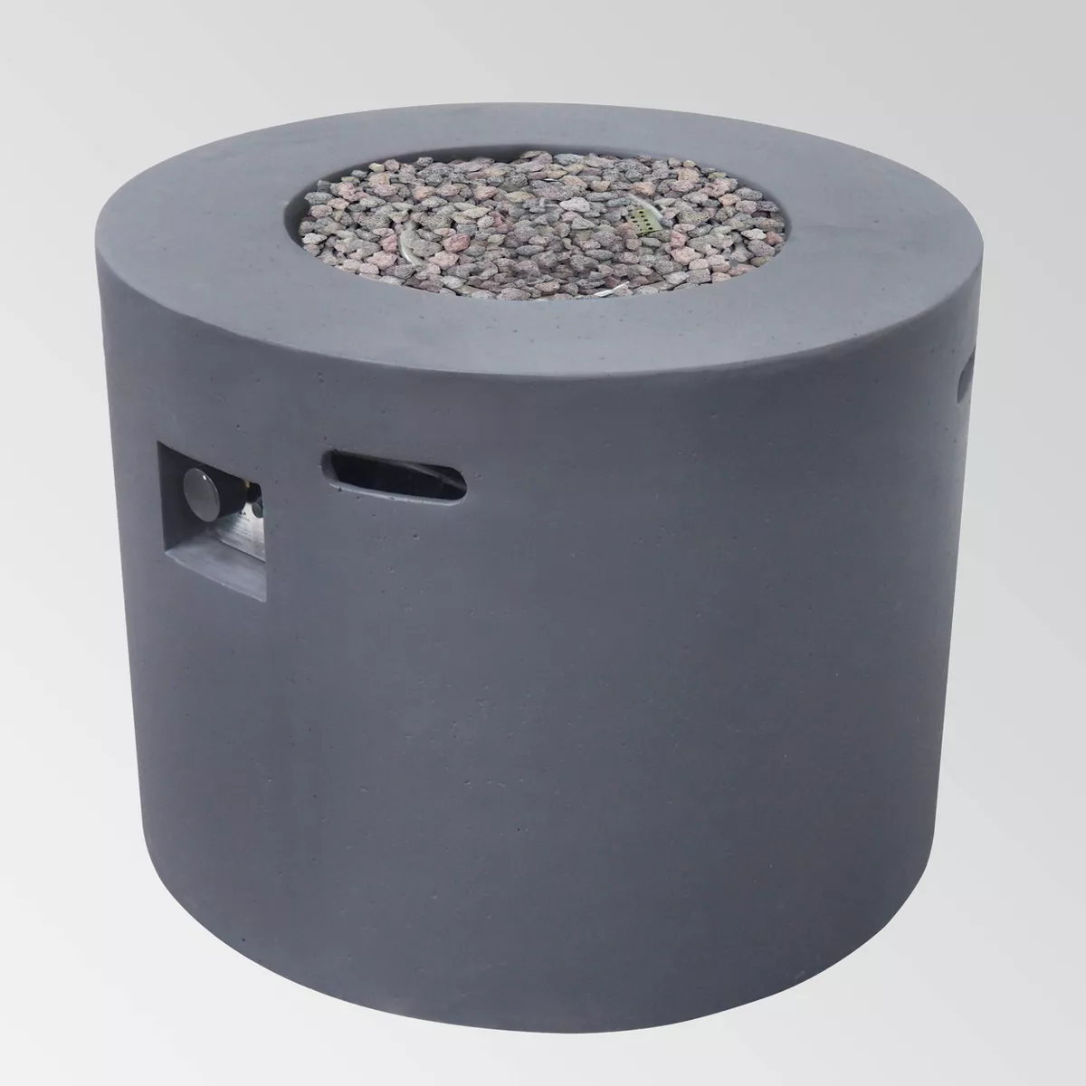 Aidan Outdoor Round Lightweight Concrete Gas Burning Fire Pit - Dark Gray - Christopher Knight Home