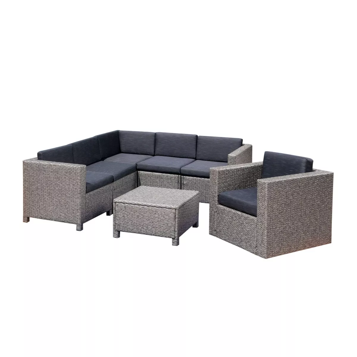 Puerta 7pc V-Shaped Sofa & Swivel Chair Set - Gray/Black - Christopher Knight Home