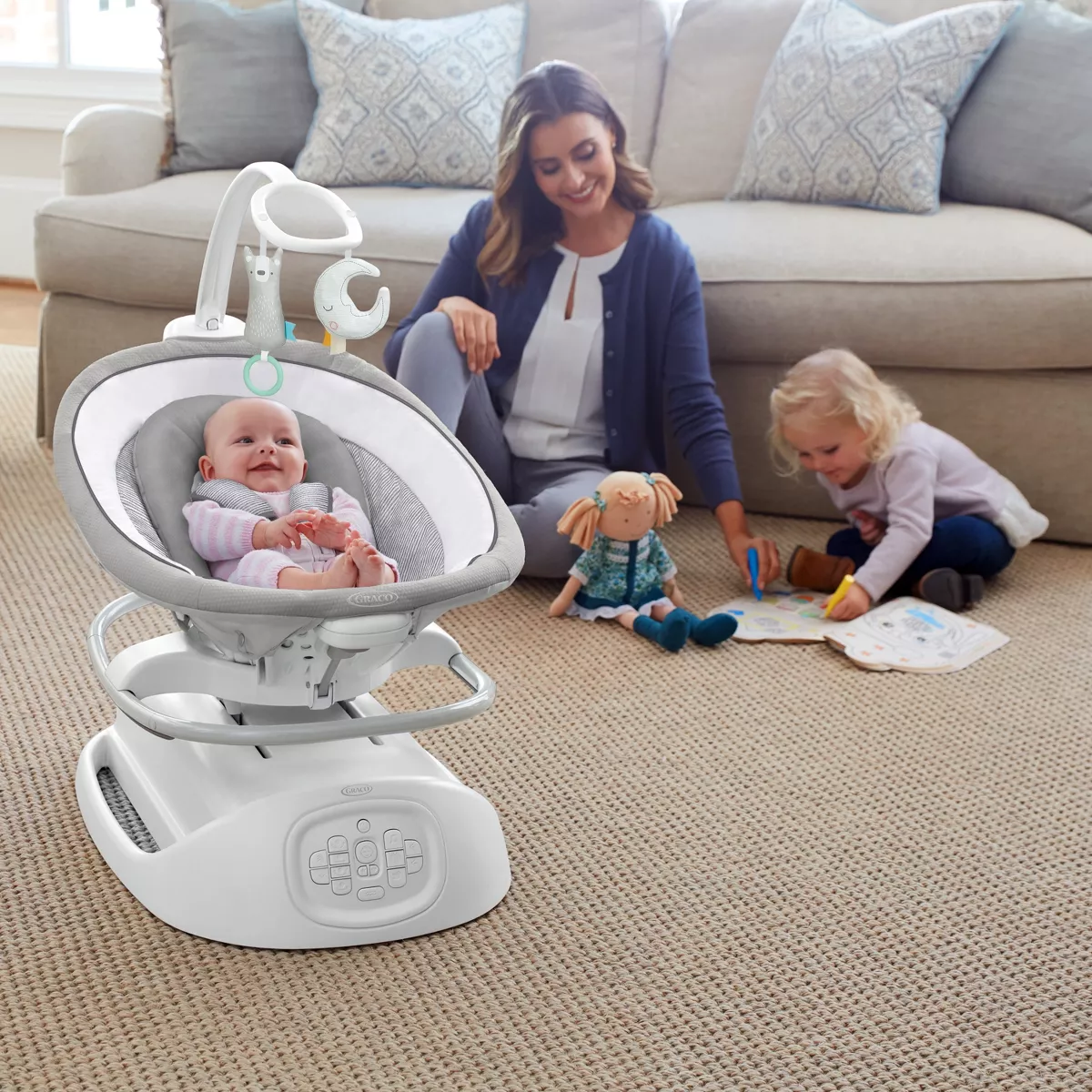 Graco Sense2Soothe Baby Swing with Cry Detection Technology in Sailor - White