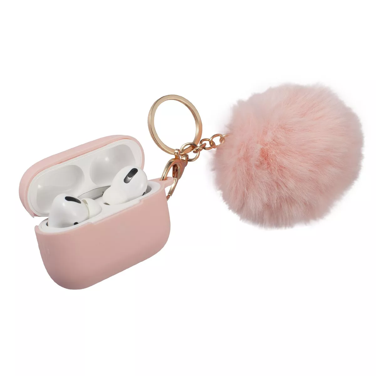 Insten Fluffy Pom Pom Case For Airpods Pro, Silicone Case with Keychain & Anti-Lost Strap, Soft Touch Skin, Protective Cover, Pink