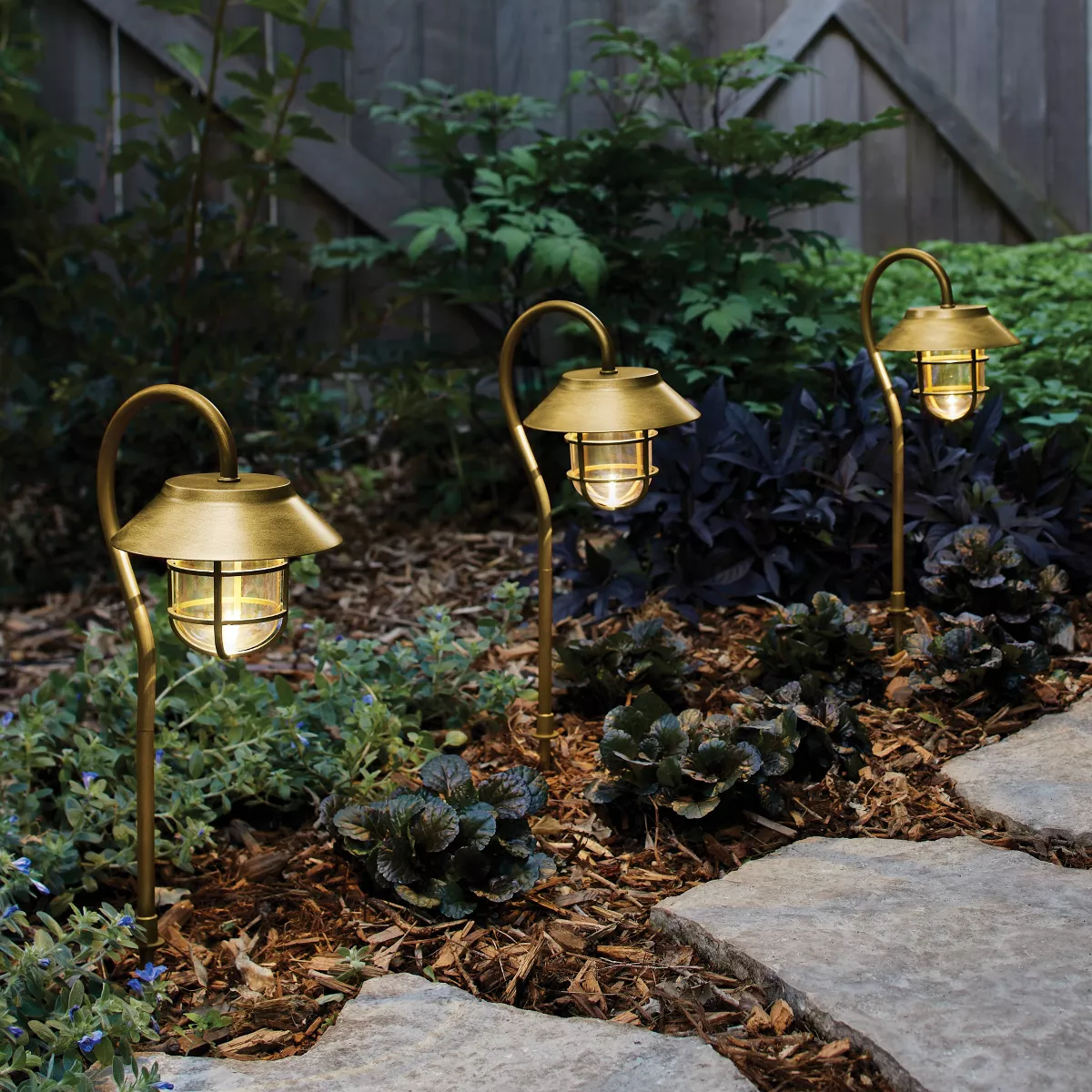 4pk Hooded Cage Hook Solar Pathway Lights Antique Brass - Smith & Hawken™