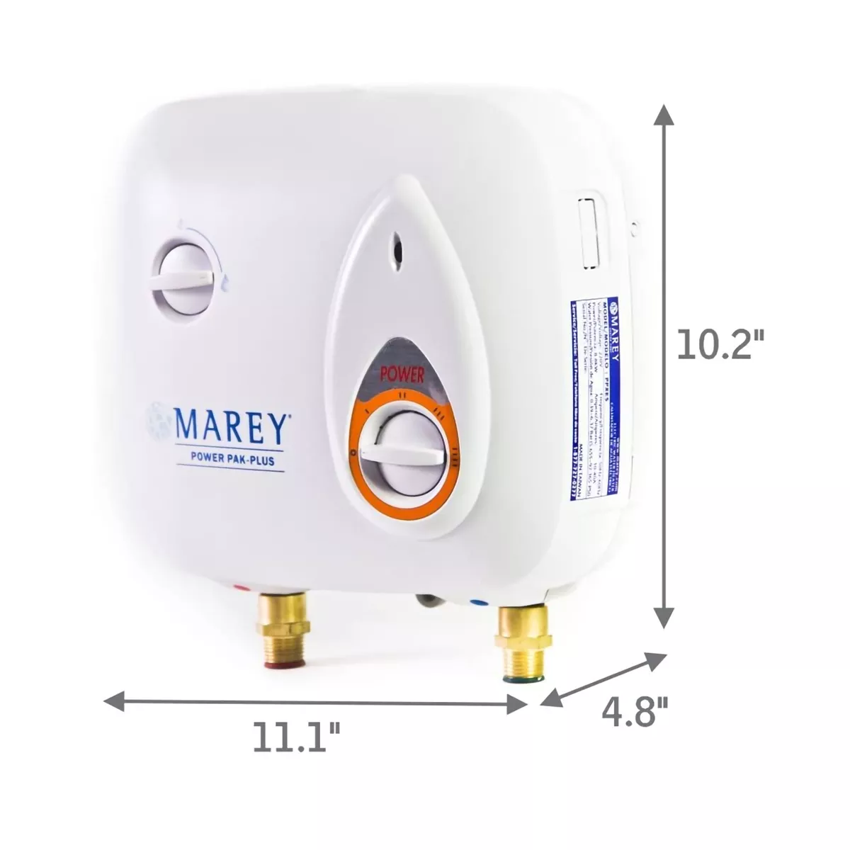Marey Power 2.0 GPM 220 Volt Electric Tankless Hot Water Heater Power Pak for Apartments, House, or Single Point of Use, White
