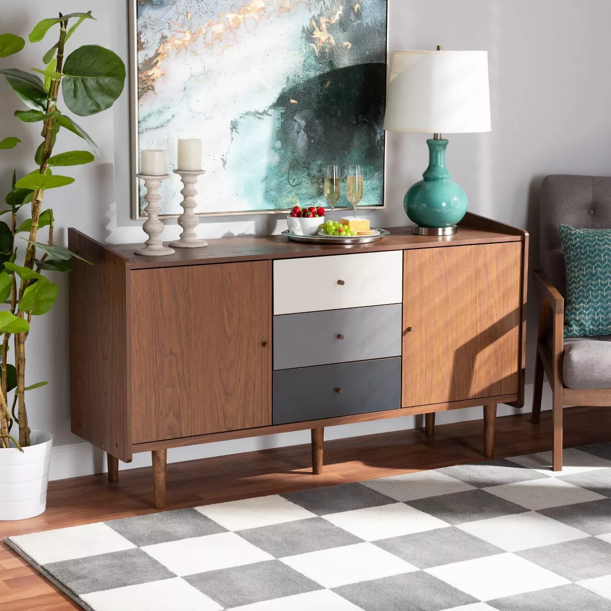 Halden Wood 2 Door Dining Room Buffet Brown/Gray - Baxton Studio