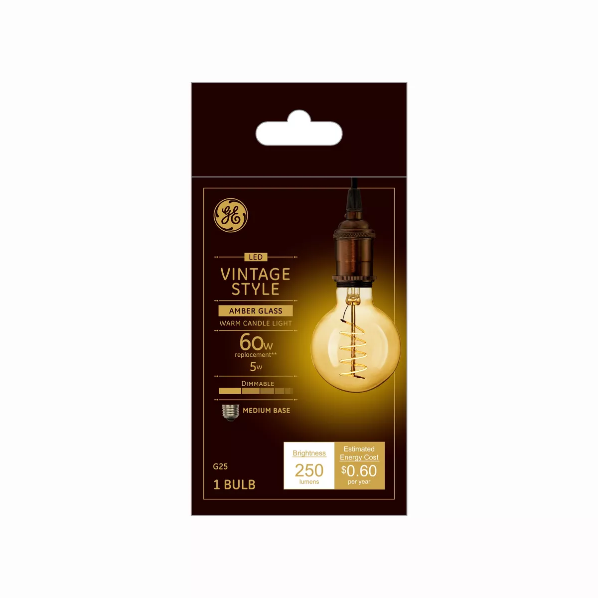General Electric VintaG25 Globe Spiral Amber LED Light Bulb White