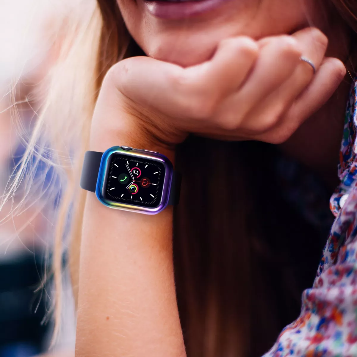 Insten 2 Pack Case Compatible with Apple Watch 44mm Series SE 6 5 4, Full Coverage, Soft TPU Protector, Plated Gradient Purple to Blue and Clear Case