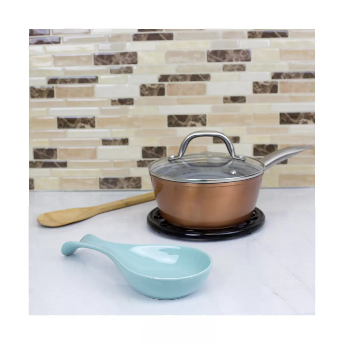 Home Basics Ceramic Spoon Rest, Turquoise