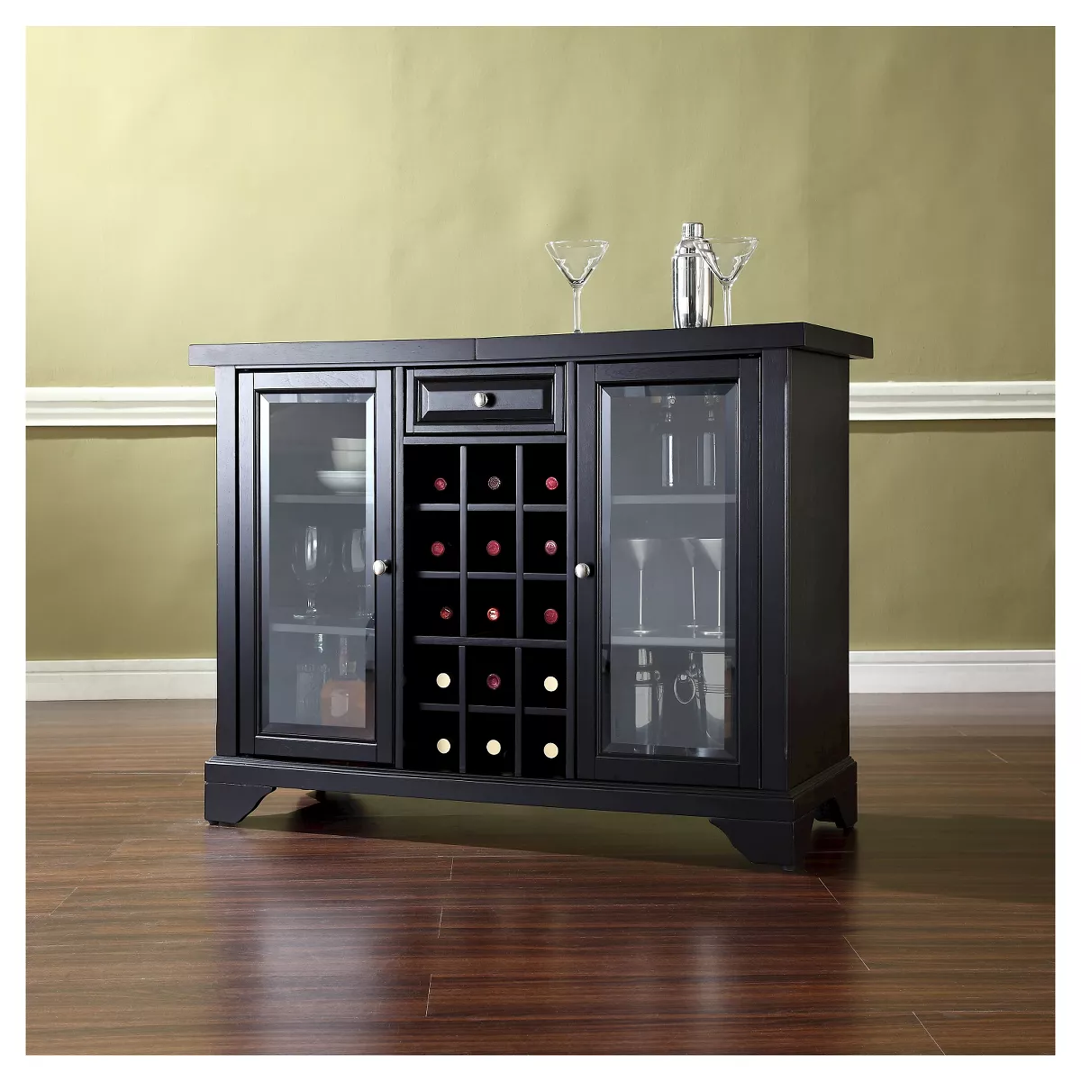 LaFayette Sliding Top Bar Cabinet - Black - Crosley