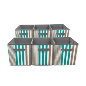 Sorbus 6pk Foldable Storage Cube Basket Bin Vertical Stripe Line Pattern Aqua