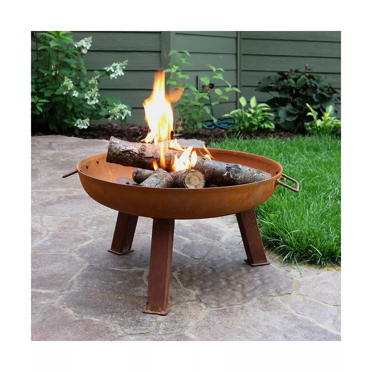 Sunnydaze Outdoor Camping or Backyard Portable Round Cast Iron Rustic Fire Pit Bowl with Handles - 24