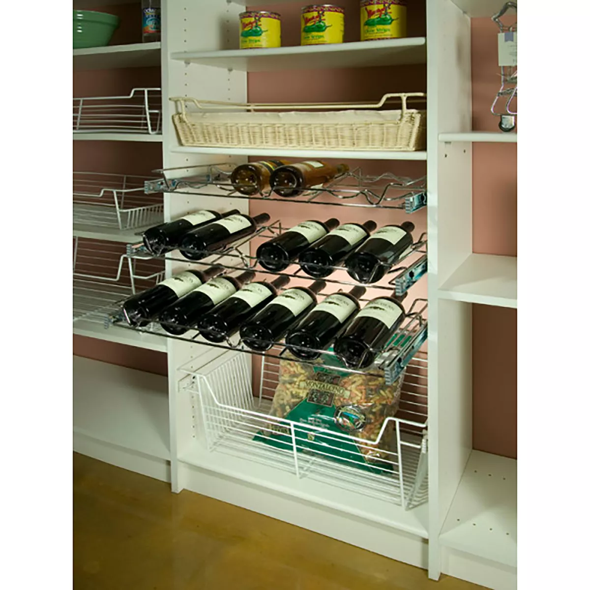 Rev-A-Shelf Sidelines 5WBR-24CR-1 24 Inch Single Wire Pullout 6 Wine Bottle Rack Organizer for 14 Inch Deep Kitchen Pantry or Bar Cabinet Closet