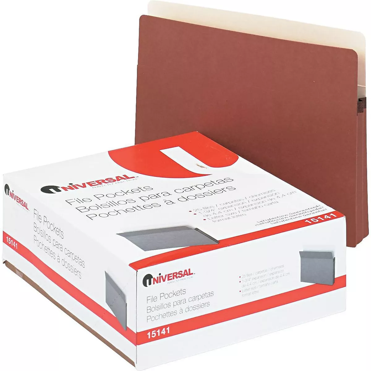 UNIVERSAL 1 3/4 Inch Expanding File Pockets Straight Tab Letter Redrope/Manila 25/Box 15141