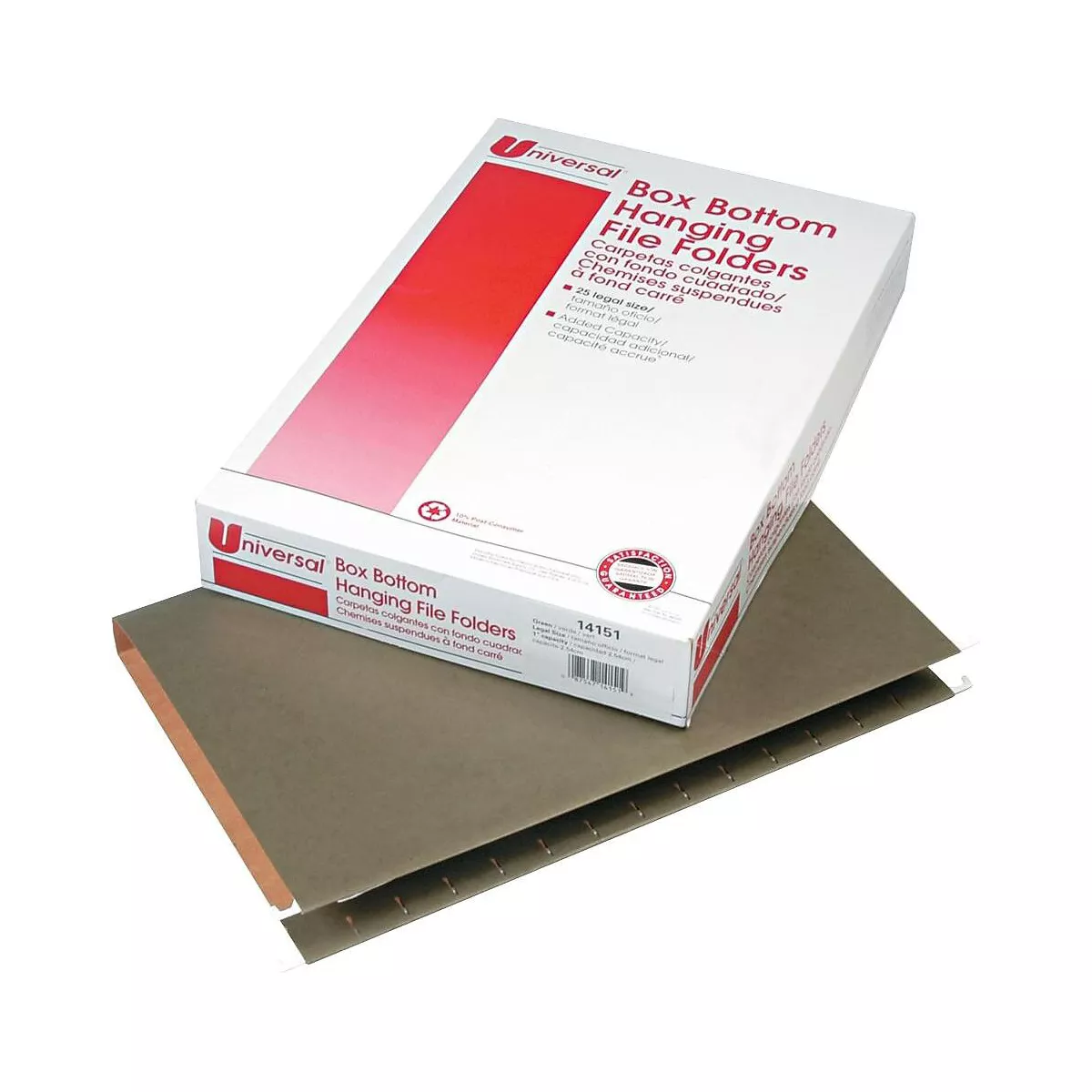 UNIVERSAL One Inch Box Bottom Pressboard Hanging Folder Legal Standard Green 25/Box 14151