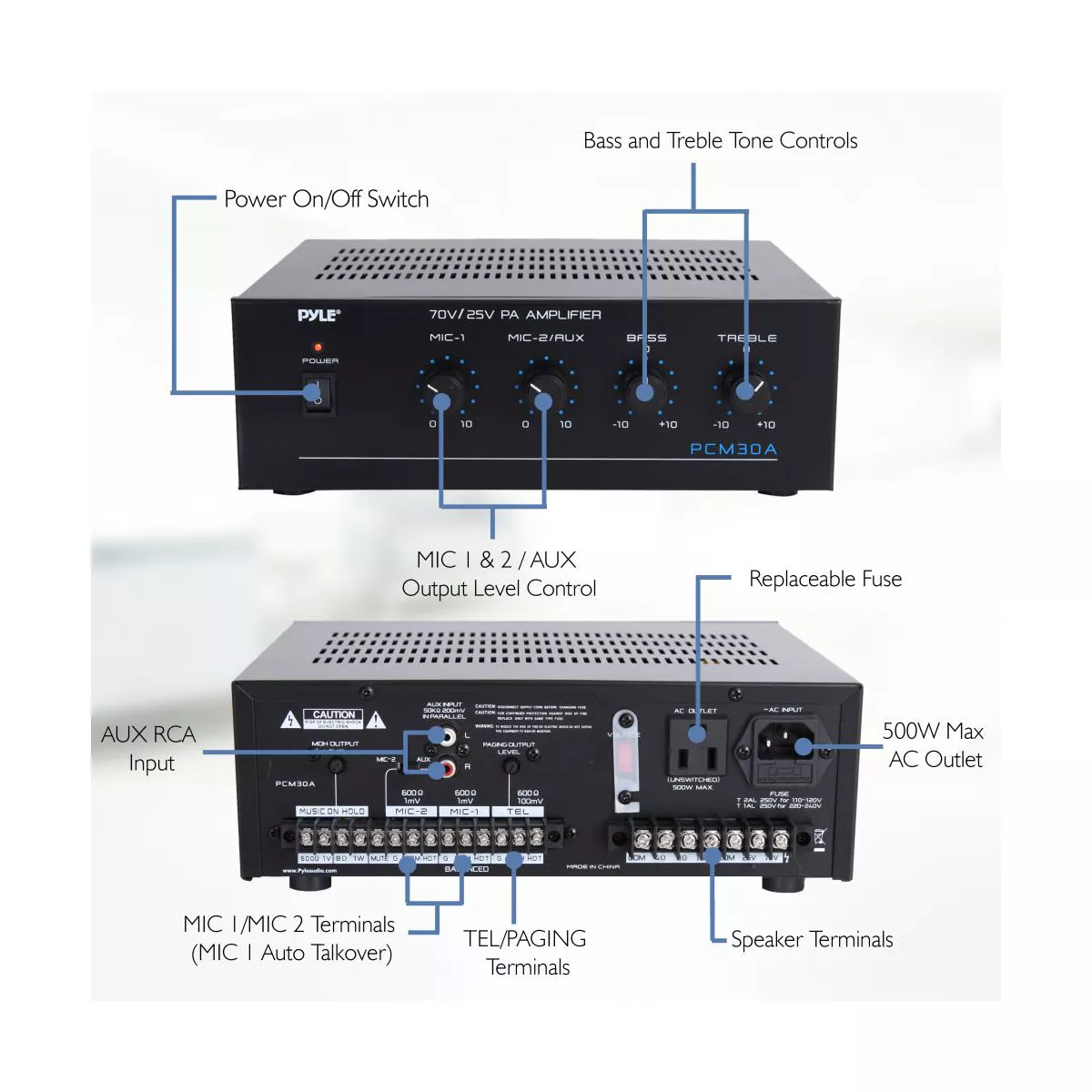 Pyle Home PCM30A Powerful 500 Watt Max Power Wireless Bluetooth PA Speaker Amplifier Amp Receiver Box Home Audio System with Remote Control