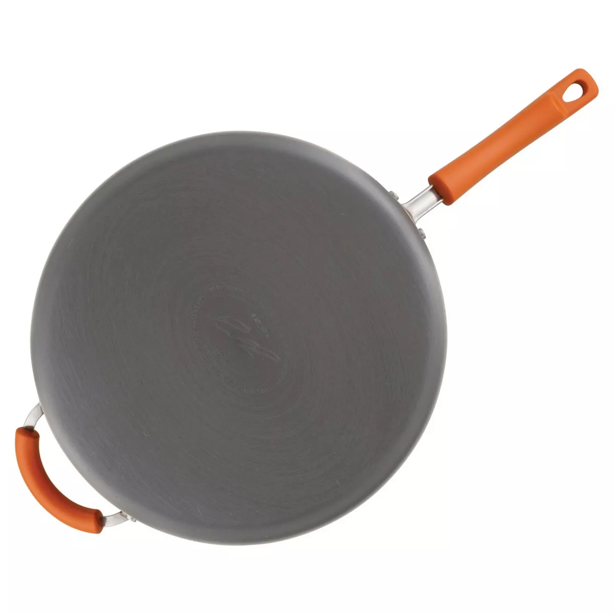 Rachael Ray Hard-Anodized Nonstick 14-Inch Skillet with Helper Handle - Gray with Orange Handle