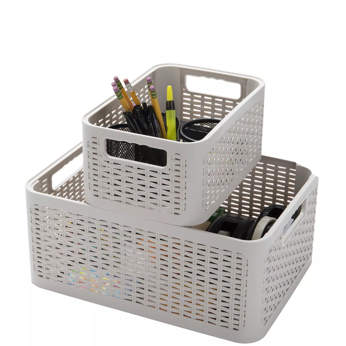 Mind Reader 2-Tier Stackable Storage Containers, Off-White
