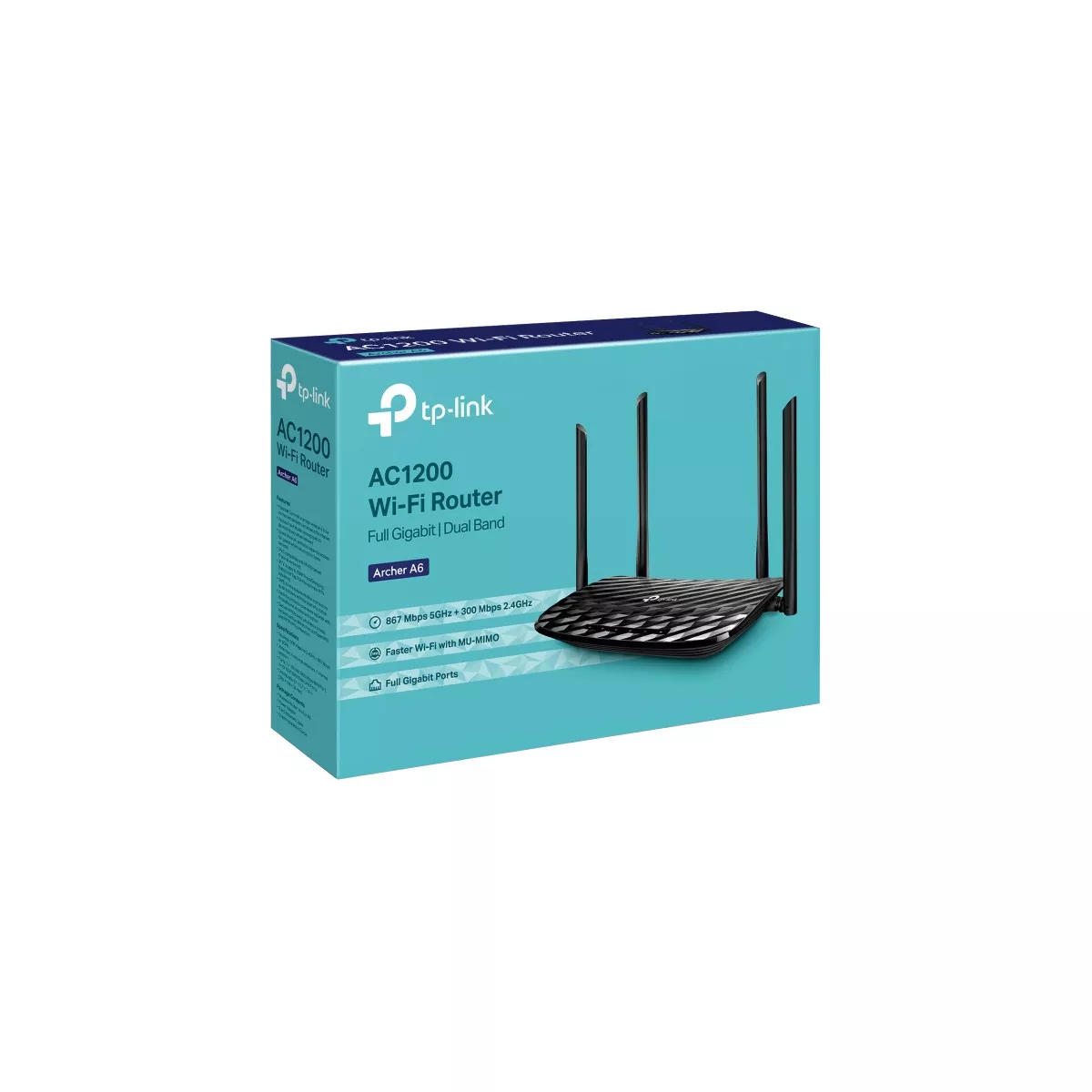 TP-LINK Archer A6 IEEE 802.11ac Ethernet Wireless Router - 2.40 GHz ISM Band - 5 GHz UNII Band - 5 x Antenna(1 x Internal/4 x External)