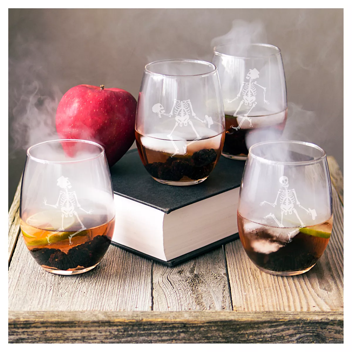 Halloween Skeleton Stemless Wine Glasses - 4ct