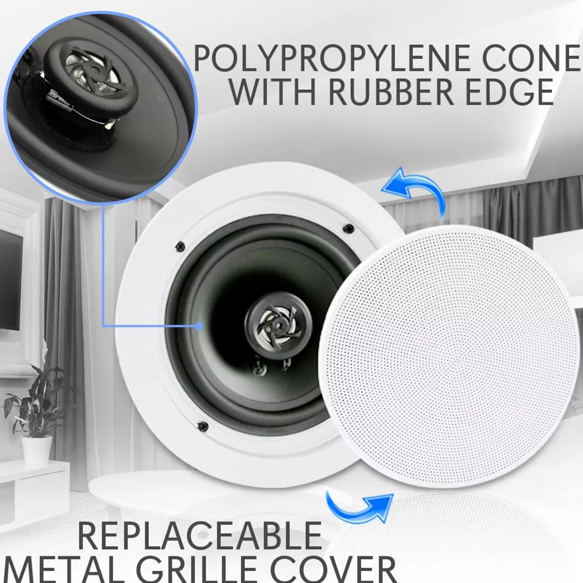 Pyle PDICBT852RD 8 Inch 250 Watt Bluetooth In Ceiling Wall 2 Way Flush Mount Home Indoor Stereo Speakers System, (4 Speakers)