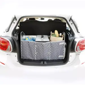 Homz Insulated Foldable Fabric 3 Section Trunk Organizer Storage with Portable Cooler Bag for Equipment, Groceries, and Supplies, Gray/Black