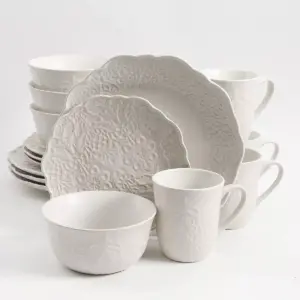 Gibson Elite Portina 124306.16R Round Everyday 16 Piece Reactive Glaze Dinnerware Set Plates, Bowls, and Mugs, Microwave and Dishwasher Safe (2 Pack)