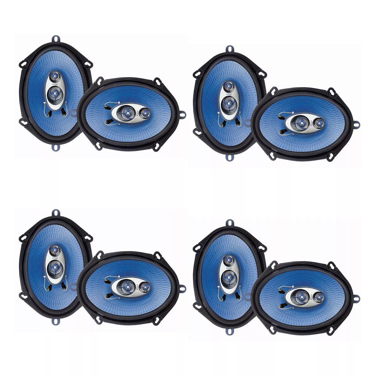 Pyle PL573BL 5 x 7 Inch/6 x 8 Inch 300 Watt Peak Power 3 Way Triaxial Car Audio Stereo Speaker with Grill and Installation Hardware, Blue (8 Speakers)