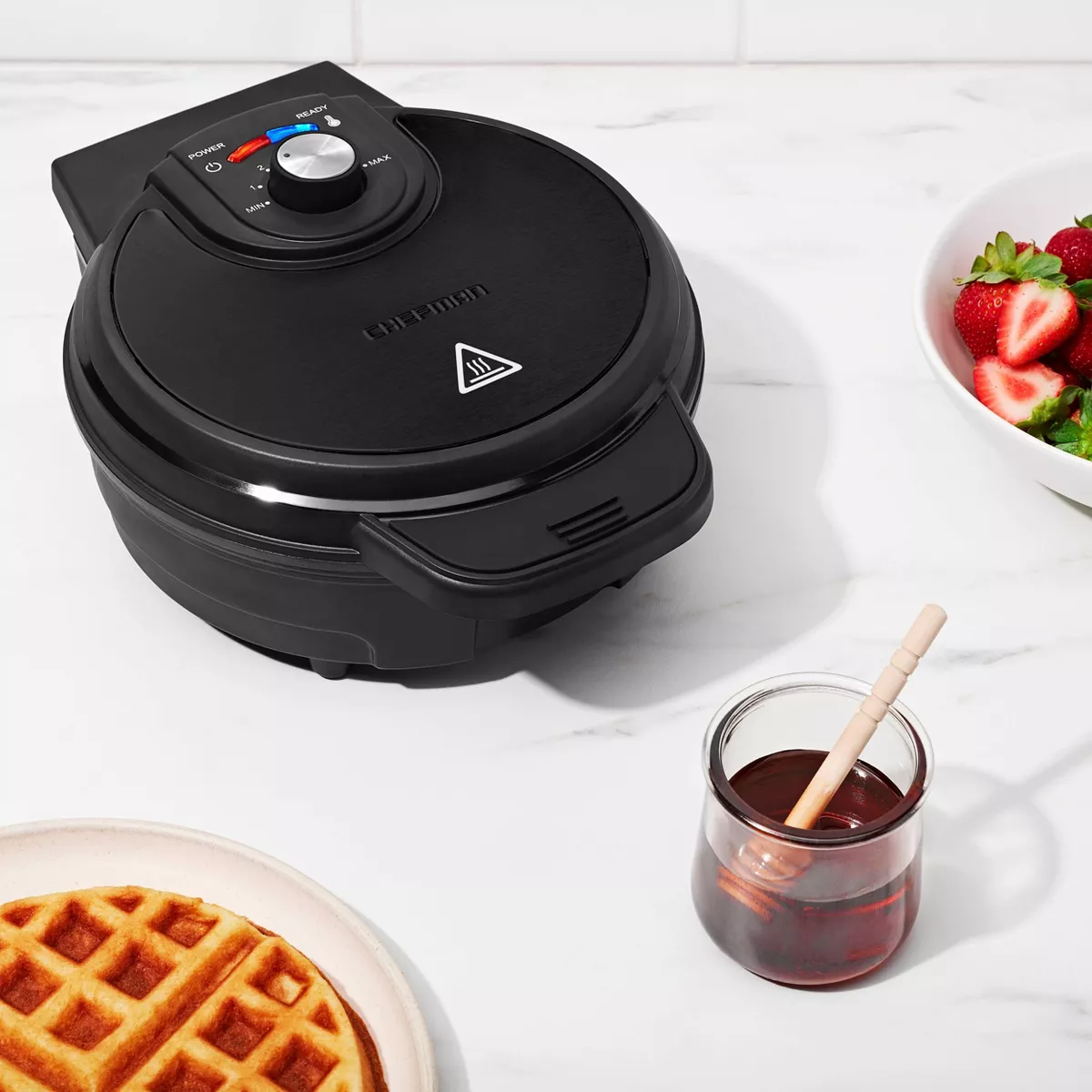 Chefman Anti-Overflow Waffle Maker Black Stainless Steel