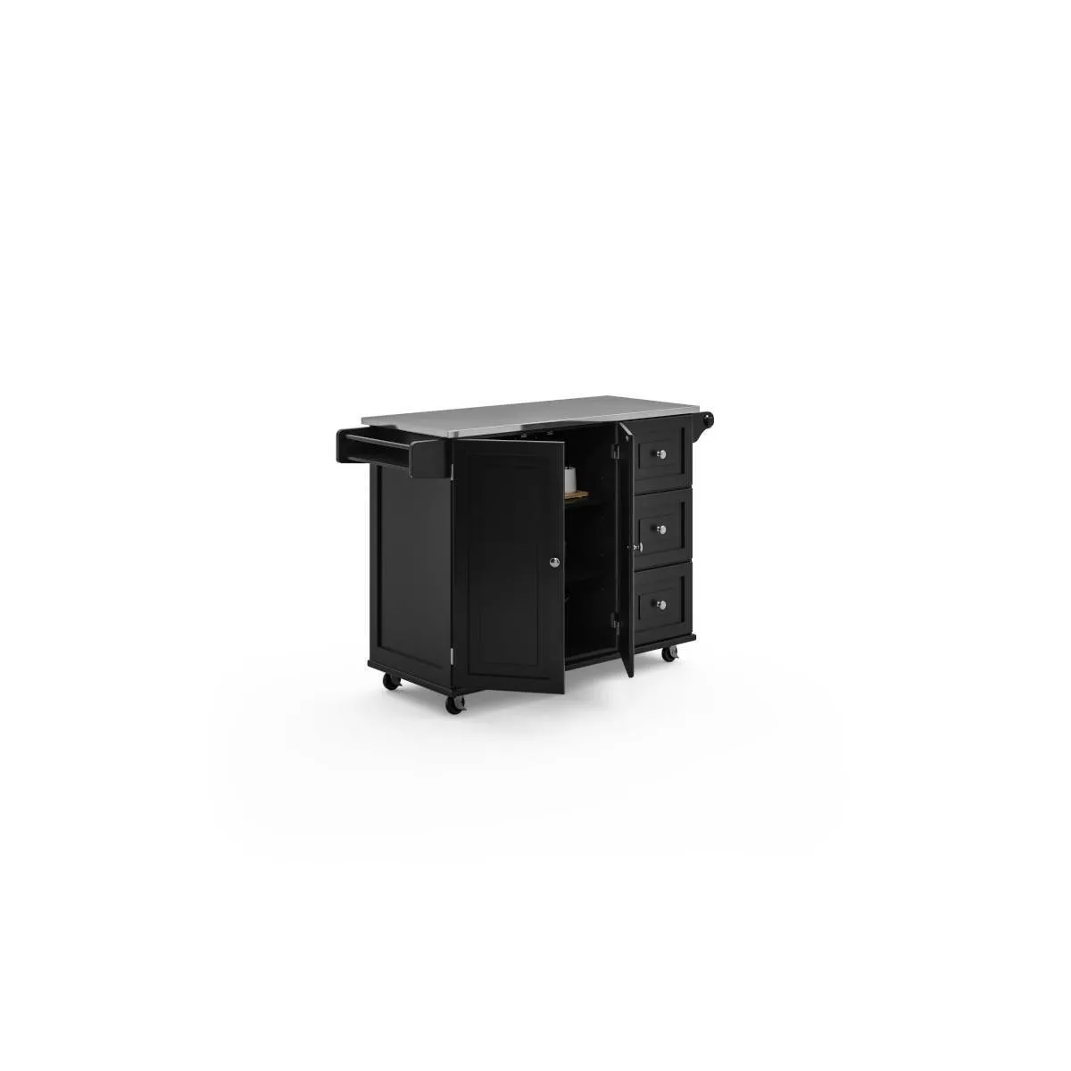 Liberty Kitchen Cart with Stainless Steel Top Black - Home Styles