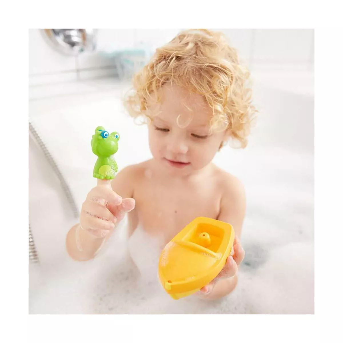 HABA Bath Boat Frog Ahoy with Removable Froggie Finger Puppet - Great for Bath or Pool
