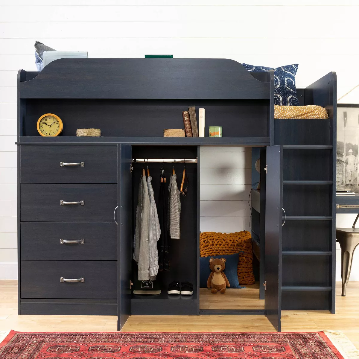 Twin Asten Loft Bed with Desk Blueberry - South Shore