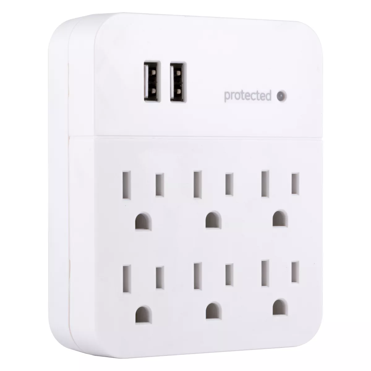 General Electric 6 Outlet 2 USB Port Surge Protector Wall Tap 560 White