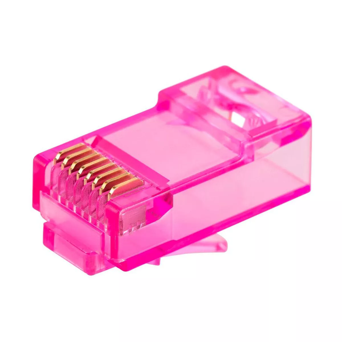 Monoprice 8P8C RJ45 Plug With Inserts For Solid Cat6 Ethernet Cable - Pink (100 pcs/pack) Gold Plated Contacts