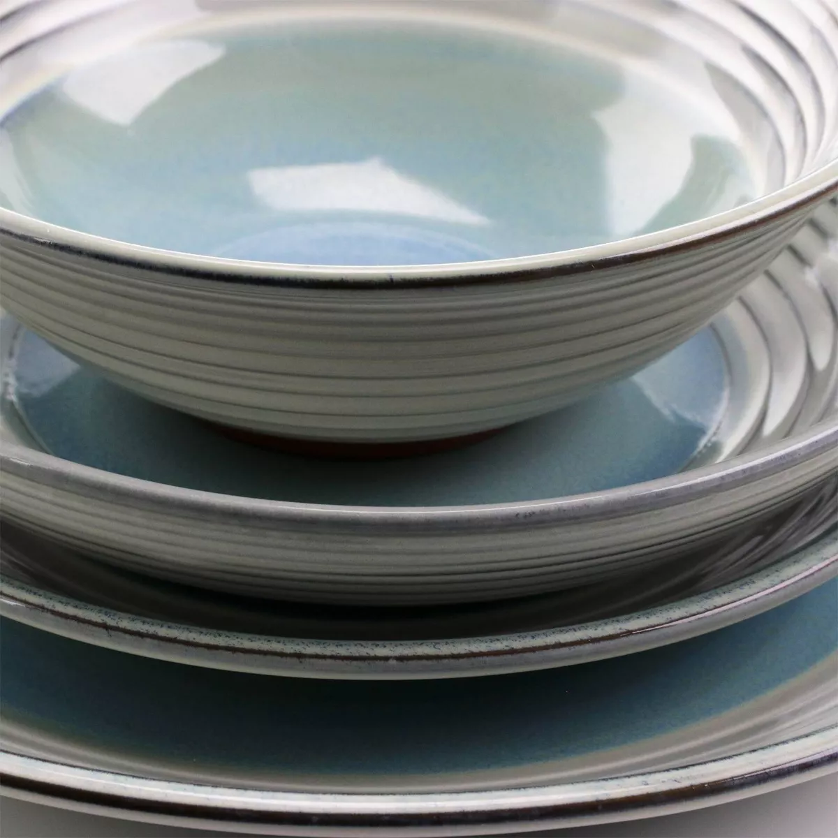 Gibson Elite 16pc Terracotta Sunbreeze Double Bowl Dinnerware Set Blue