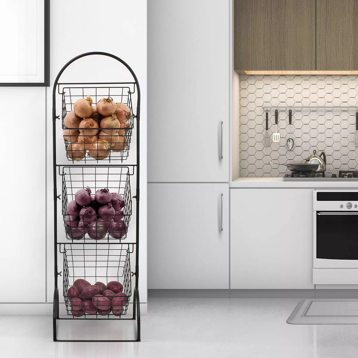 Sorbus 3 Tier Wire Market Basket Storage Stand Black