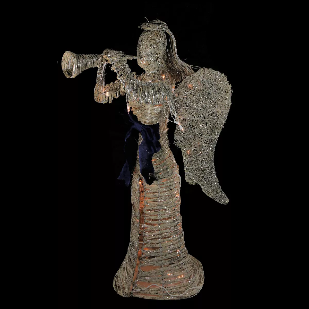Northlight 4.25' Lighted Silver and Beige Glitter Dusted Angel with Horn Outdoor Christmas Yard Art Decor