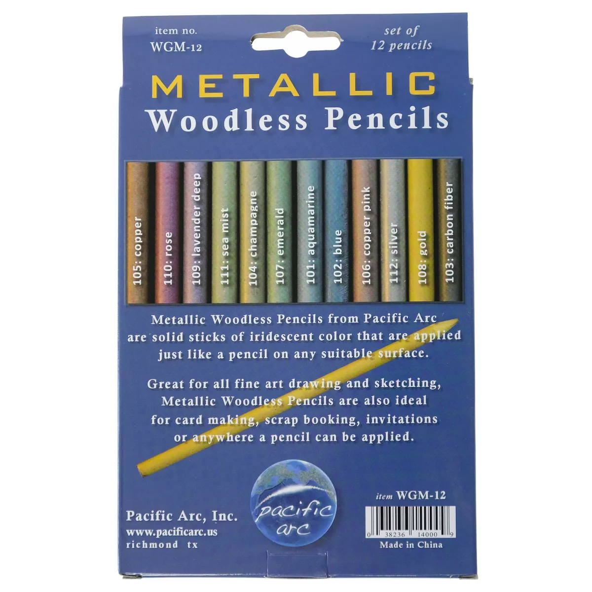 12ct Woodless Graphite Drawing Pencils Metallics - Pacific Arc
